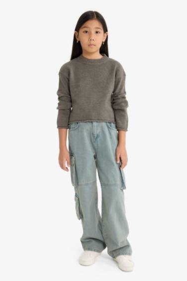 بلوفر بناتي قصة عادية برقبة مستديرة