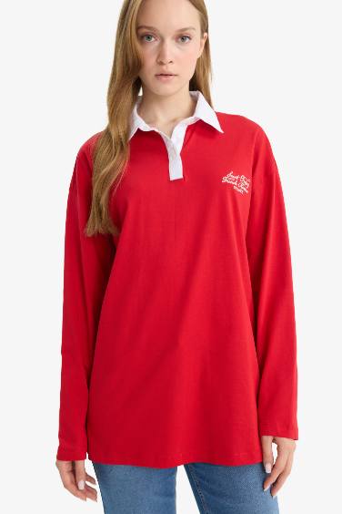 بلوزة طويلة مطرزة قصة عادية وياخة بولو