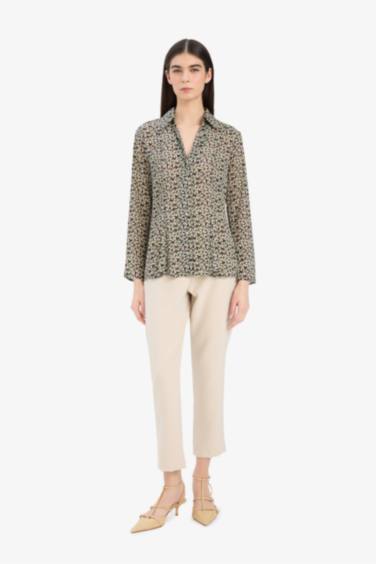 Slim Fit Shirt Collar Chiffon Printed Long Sleeve Shirt