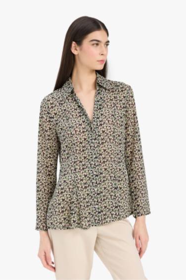 Slim Fit Shirt Collar Chiffon Printed Long Sleeve Shirt