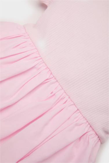 فستان بيبي بناتي مضلع بالون فيت نص كم بياقة مستديرة