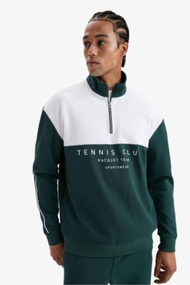 DeFactoFit Boxy Fit Dik Yaka Yarım Fermuarlı Baskılı Sporcu Sweatshirt