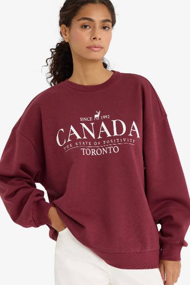 سويت شيرت اوفر سايز مطبوع برقبة مستديرة