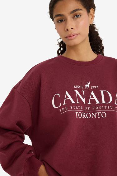 سويت شيرت اوفر سايز مطبوع برقبة مستديرة