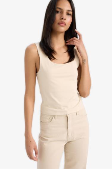 Слим фит, базовая однотонная майка с квадратным вырезом