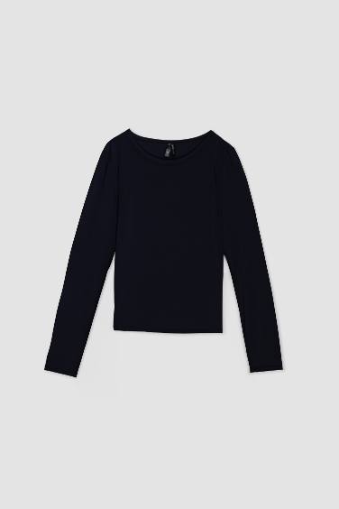 تيشيرت ردن طويل بيزك سادة سليم فيت ورقبة مستديرة