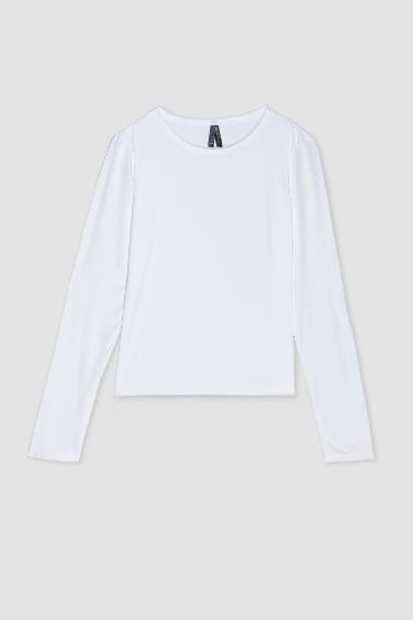 تيشيرت ردن طويل بيزك سادة سليم فيت ورقبة مستديرة