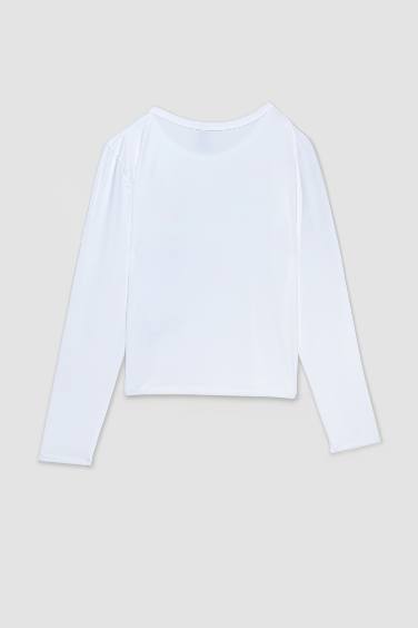 تيشيرت ردن طويل بيزك سادة سليم فيت ورقبة مستديرة