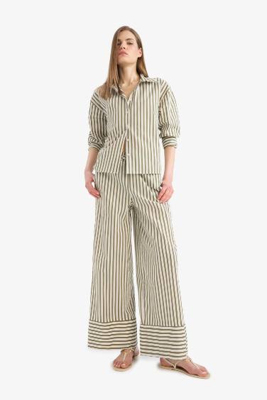 بنطرون قماش برجل واسع وايد ليج بجيب وخصر عالي