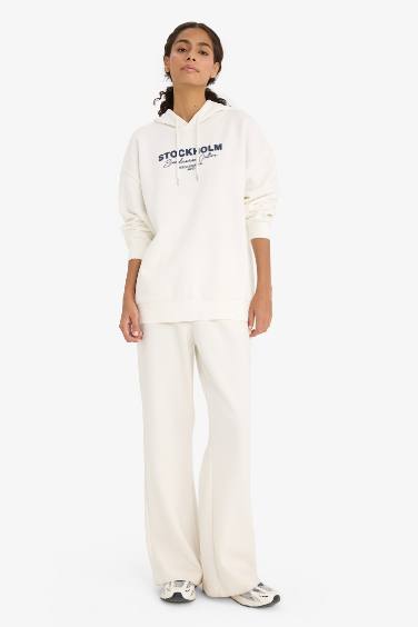 Oversize Fit Hooded Printed Thick Fabric Sweatshirt