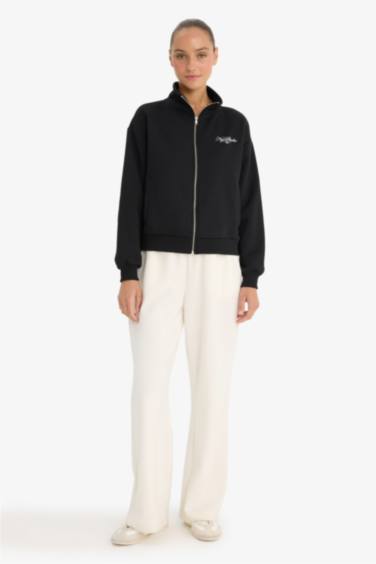 Relax Fit Kolej Yaka Baskılı Bomber Hırka