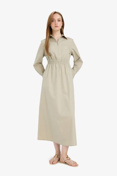 فستان ردن طويل بوبلين قصة عادية بياخة قميص