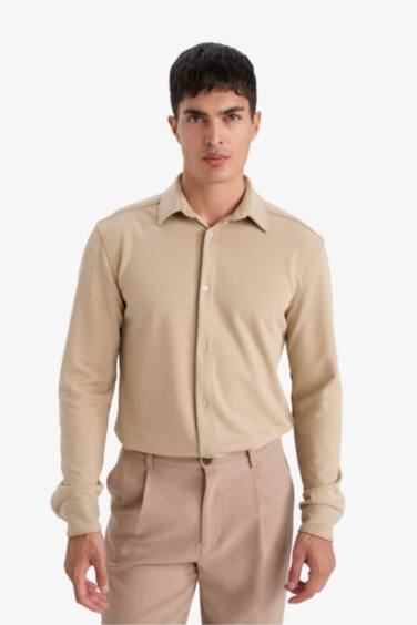 Regular Fit Polo Collar Flannel Long Sleeve Shirt