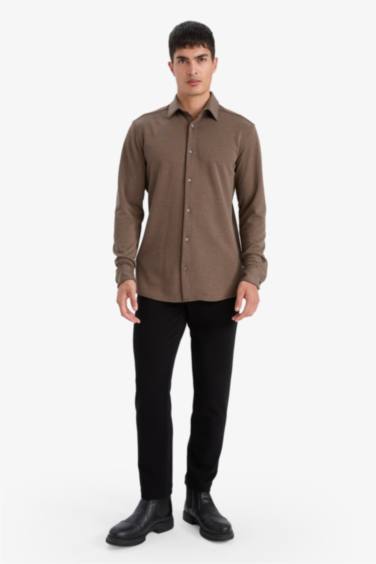 Modern Fit Polo Yaka Pike Uzun Kollu Gömlek