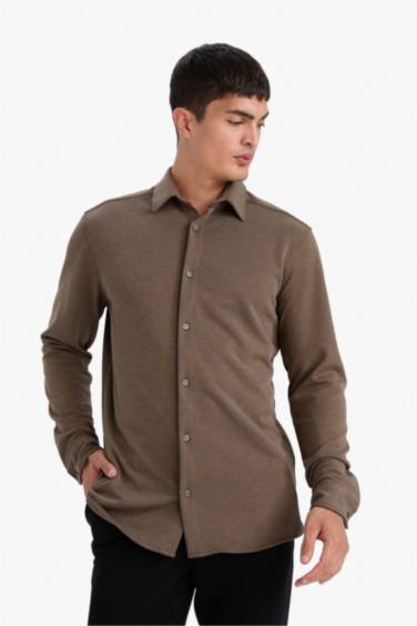 Modern Fit Polo Yaka Pike Uzun Kollu Gömlek