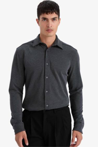 Modern Fit Polo Yaka Pike Uzun Kollu Gömlek