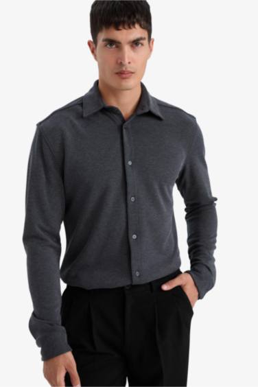 Modern Fit Polo Yaka Pike Uzun Kollu Gömlek