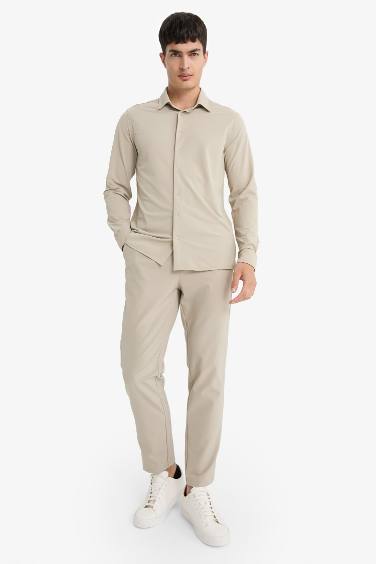 Slim Fit Polo Neck Pique Long Sleeve Shirt