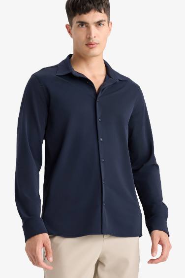 Slim Fit Polo Neck Pique Long Sleeve Shirt