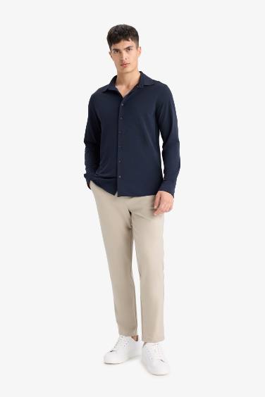 Slim Fit Polo Neck Pique Long Sleeve Shirt