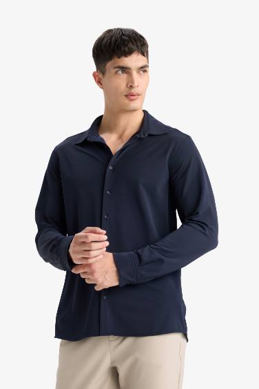 Slim Fit Polo Neck Pique Long Sleeve Shirt