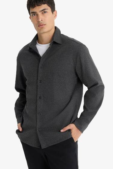 Regular Fit Polo Neck Twill Long Sleeve Shirt