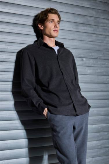 Regular Fit Polo Neck Twill Long Sleeve Shirt