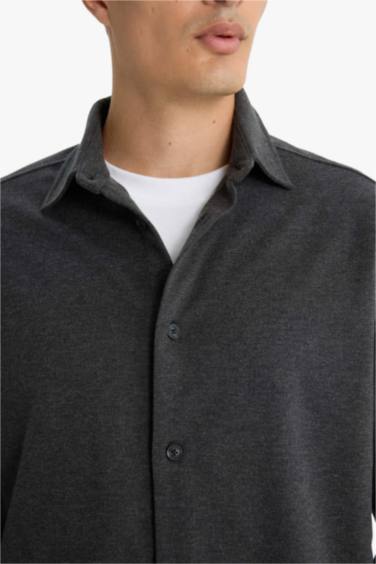 Regular Fit Polo Neck Twill Long Sleeve Shirt