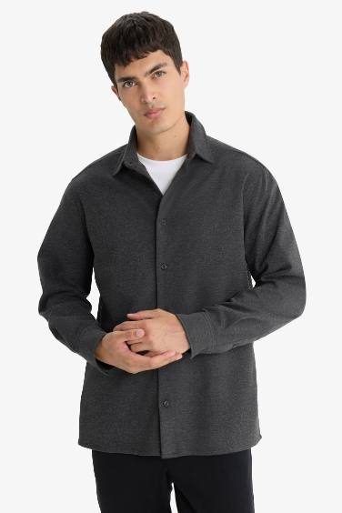 Regular Fit Polo Neck Twill Long Sleeve Shirt