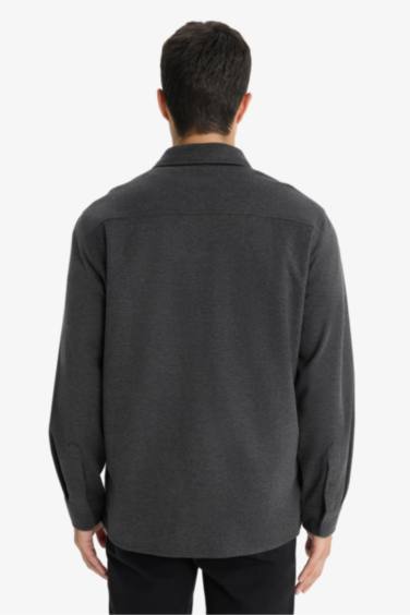 Regular Fit Polo Neck Twill Long Sleeve Shirt