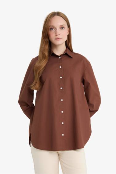 قميص طويل ردن طويل بوبلين قصة مريحة