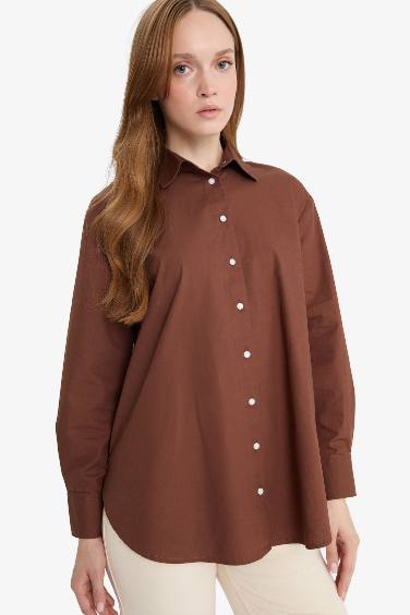 قميص طويل ردن طويل بوبلين قصة مريحة