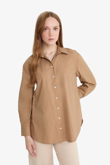 قميص طويل ردن طويل بوبلين قصة مريحة