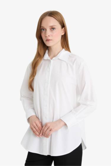 قميص طويل ردن طويل بوبلين قصة مريحة