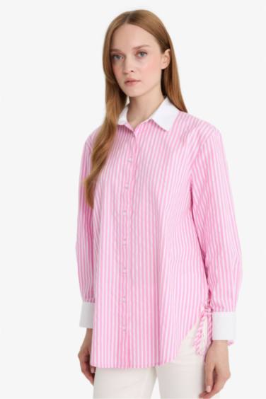 قميص طويل ردن طويل بوبلين قصة مريحة