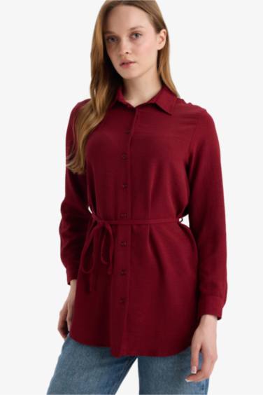 تونيك كم طويل قصة عادية بياقة قميص