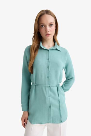 Regular Fit Shirt Collar Long Sleeve Tunic