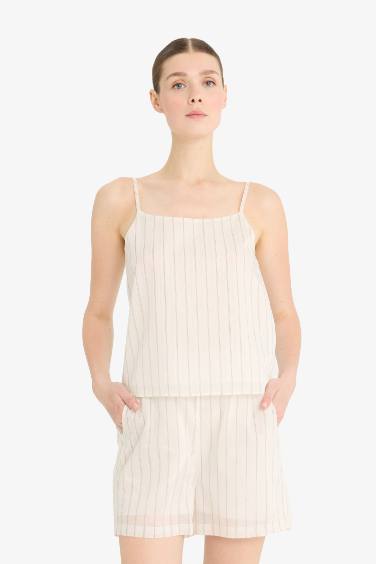 Regular Fit Crew Neck Striped Sleeveless Blouse