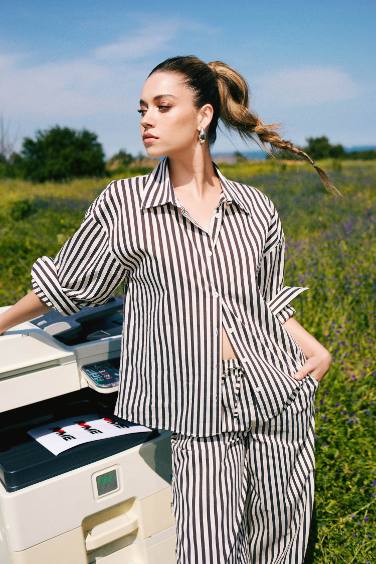 Рубашка с длинным рукавом, в полоску, свободного кроя, из поплина, от Afra x DeFacto