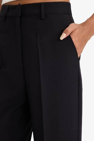 Straight Fit High Waist Crop Belted Trousers