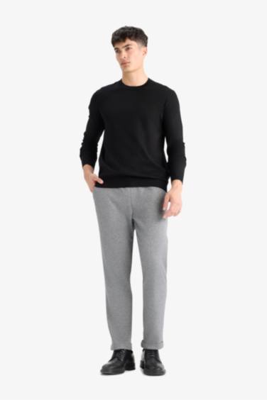 Pantalon gris en coton peigné à taille élastique