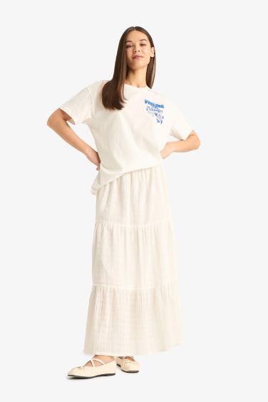 Jupe longue texturée taille normale avec doublure en coton