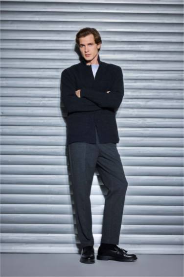 Straight Fit Regular Hem Combed Cotton Trousers