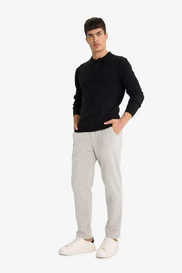 Straight Fit Regular Hem Combed Cotton Trousers