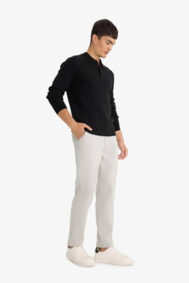 Straight Fit Regular Hem Combed Cotton Trousers