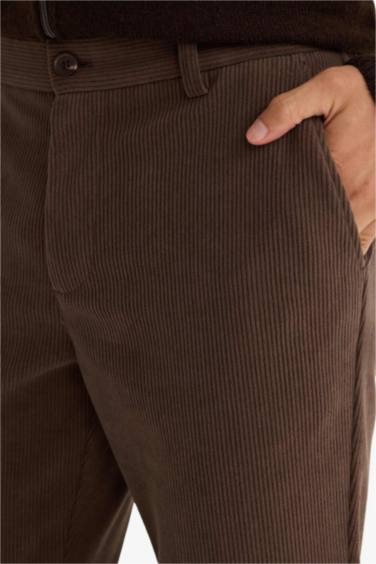 Tailored Regular Fit Düz Paça Fitilli Kadife Pantolon