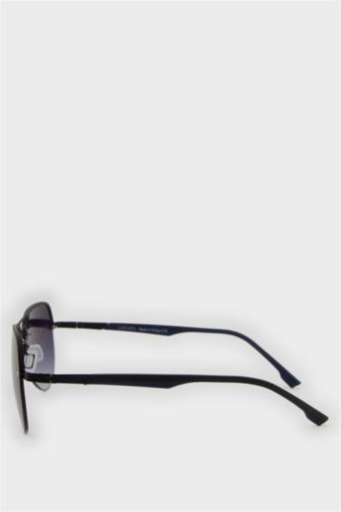 Erkek Oval Siyah Metal Çerçeve Mavi Cam UV Güneş Gözlüğü