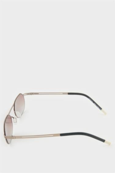 Erkek Küçük Oval Bej Metal Çerçeve Kahve Cam UV Güneş Gözlüğü