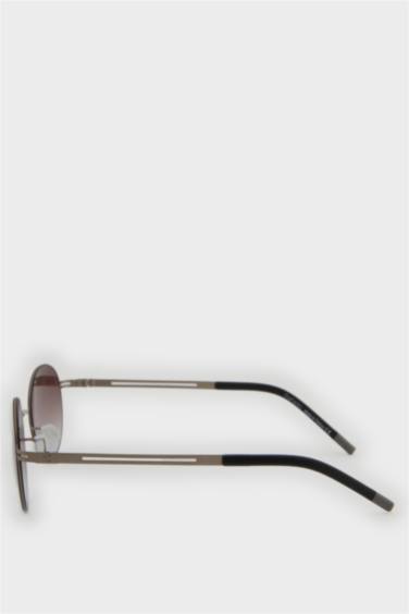 Erkek Yuvarlak Bej Metal Çerçeve Kahve Cam UV Güneş Gözlüğü