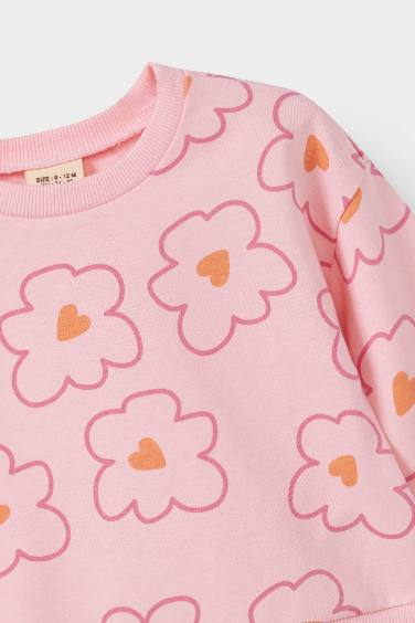 Kız Bebek 2'li Takım Çiçekli Sweatshirt İspanyol Paça Tayt